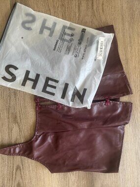 NWT Plus Burgundy Pleather Halter Top
